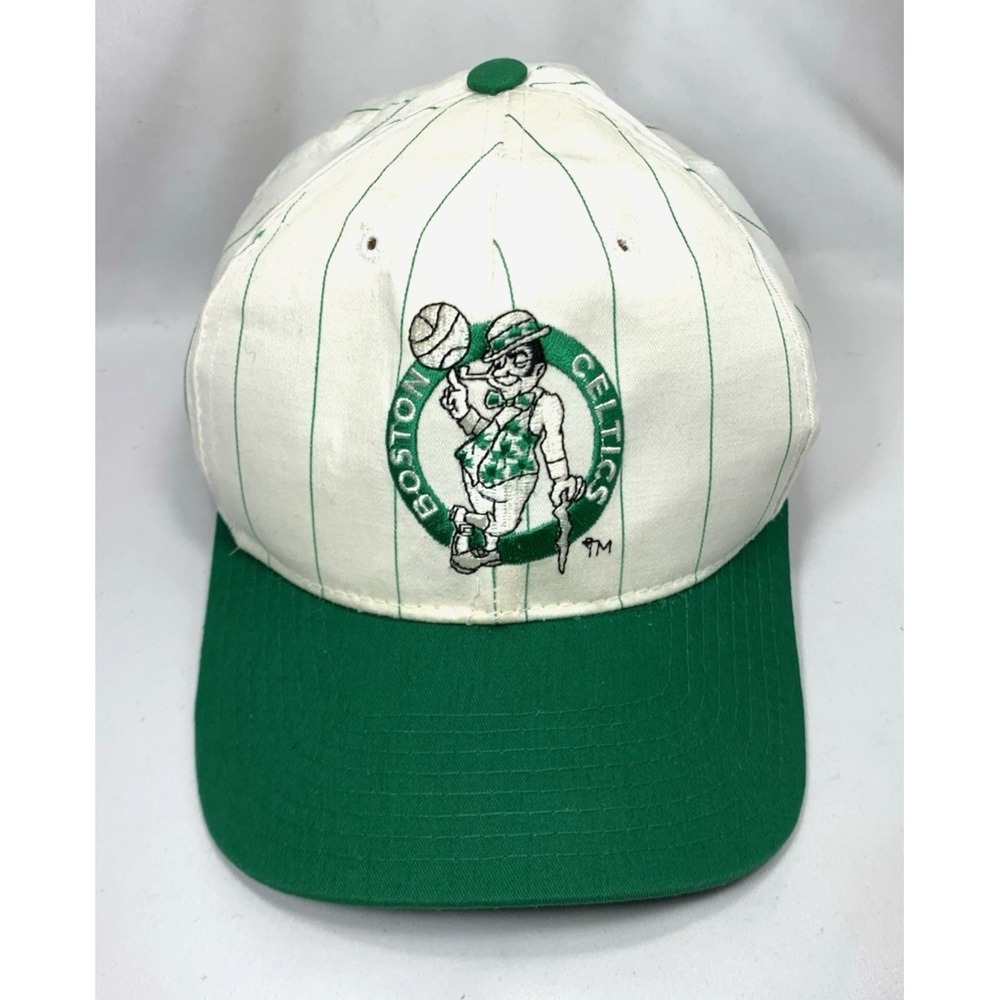 Boston Celtics Hat Cap RARE Snapback Vintage 80s Starter White Lucky Pinstripe